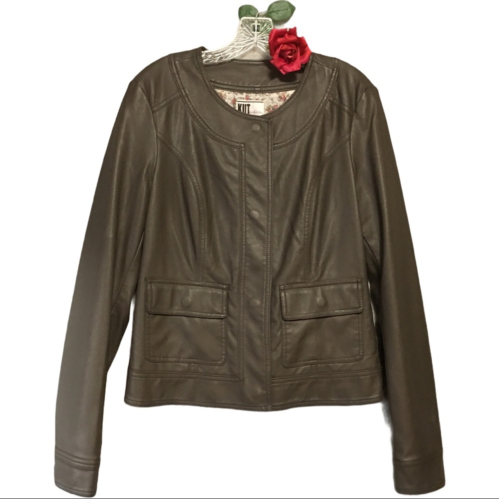 Kut from the Kloth brown mocha mousse faux leather jacket vegan snap closed NWOT